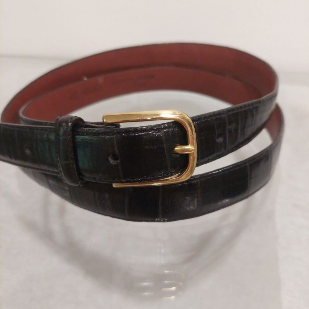 Brighton Black Croc Embossed Leather Gold Hardware Belt Sz 42 Style 48603